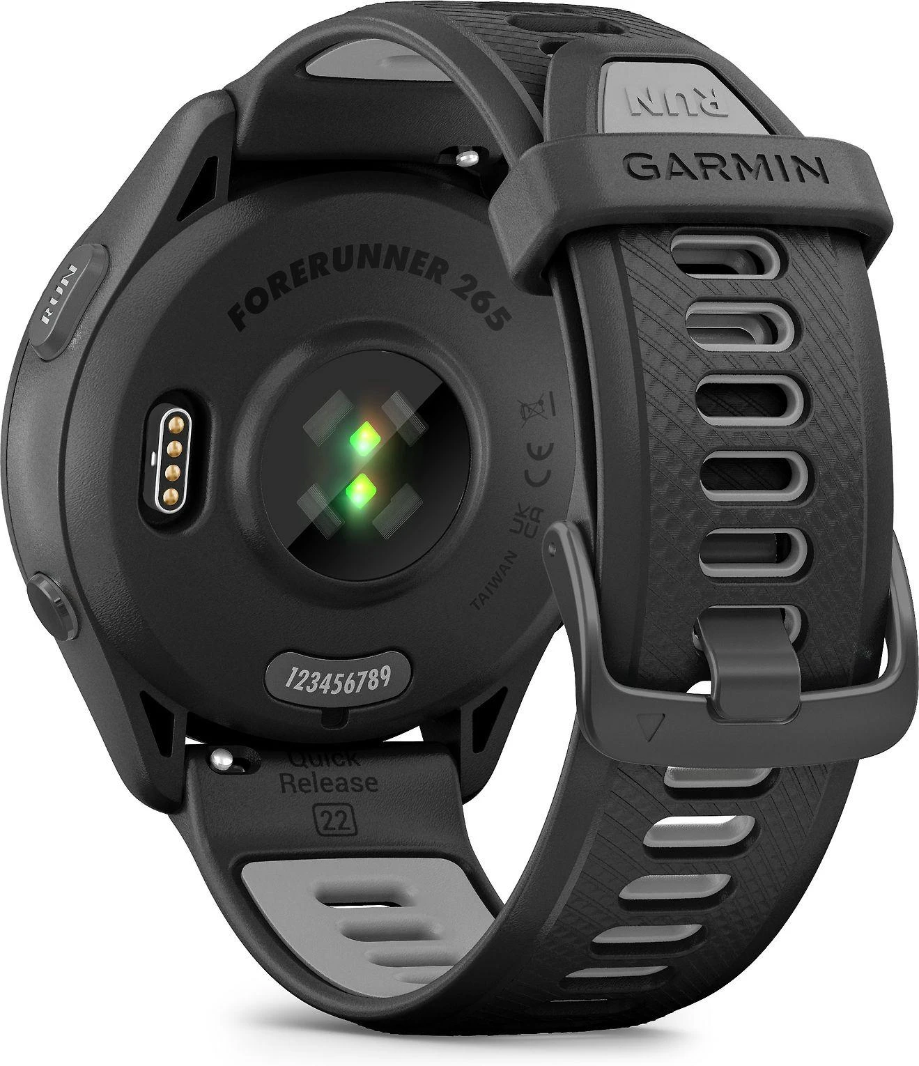 Išmanusis laikrodis Garmin Forerunner 265, Juodas apvadas ir korpusas su juodos ir pilkšvos spalvos silikoniniu dirželiu