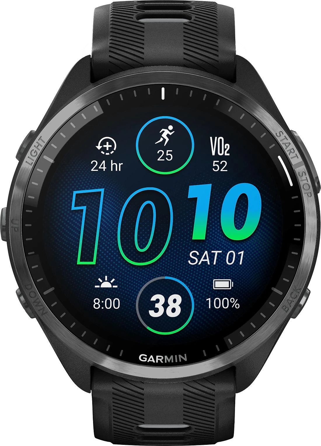 Garmin Išmanusis laikrodis Forerunner® 965, Pilkos anglies spalvos korpusas su juodos ir pilkos spalvų dirželiu