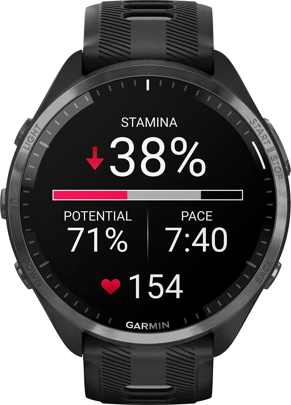Garmin Išmanusis laikrodis Forerunner® 965, Pilkos anglies spalvos korpusas su juodos ir pilkos spalvų dirželiu