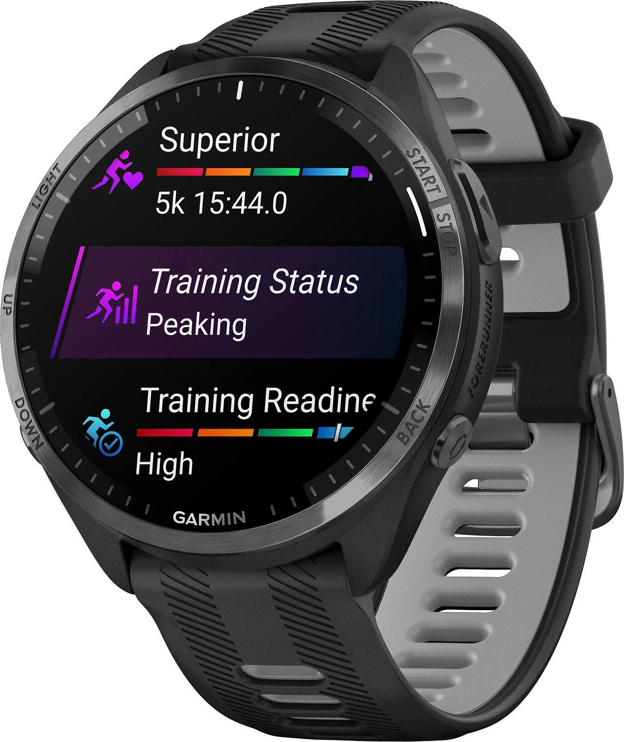 Garmin Išmanusis laikrodis Forerunner® 965, Pilkos anglies spalvos korpusas su juodos ir pilkos spalvų dirželiu