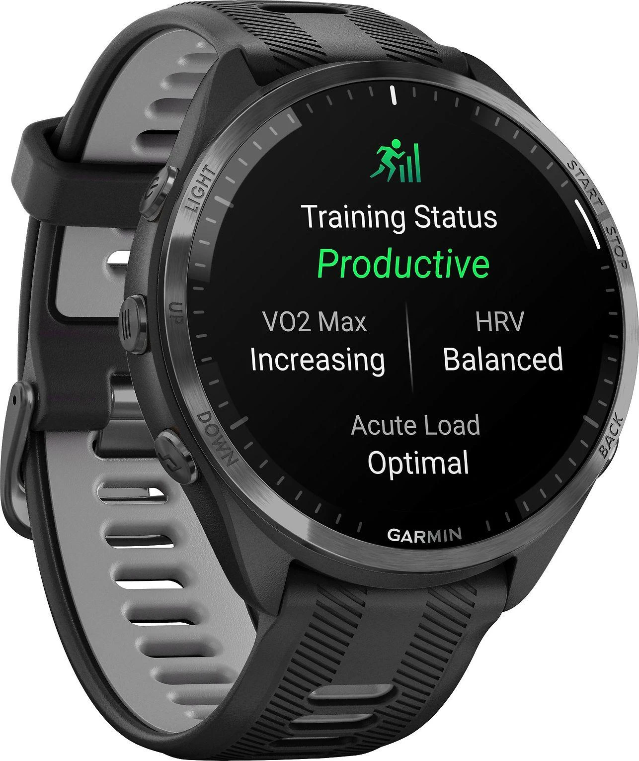 Garmin Išmanusis laikrodis Forerunner® 965, Pilkos anglies spalvos korpusas su juodos ir pilkos spalvų dirželiu