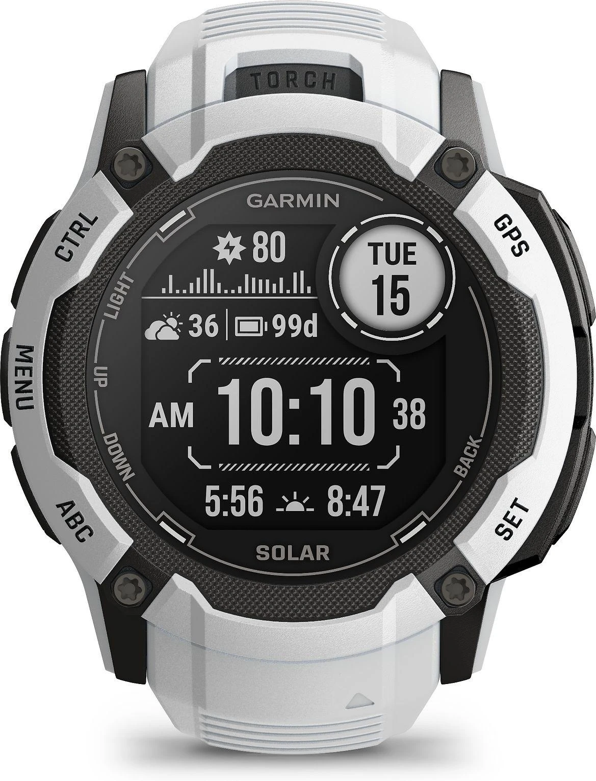 Išmanusis laikrodis Garmin Instinct 2X Solar, Juodos ir baltos spalvų korpusas su baltos spalvos dirželiu