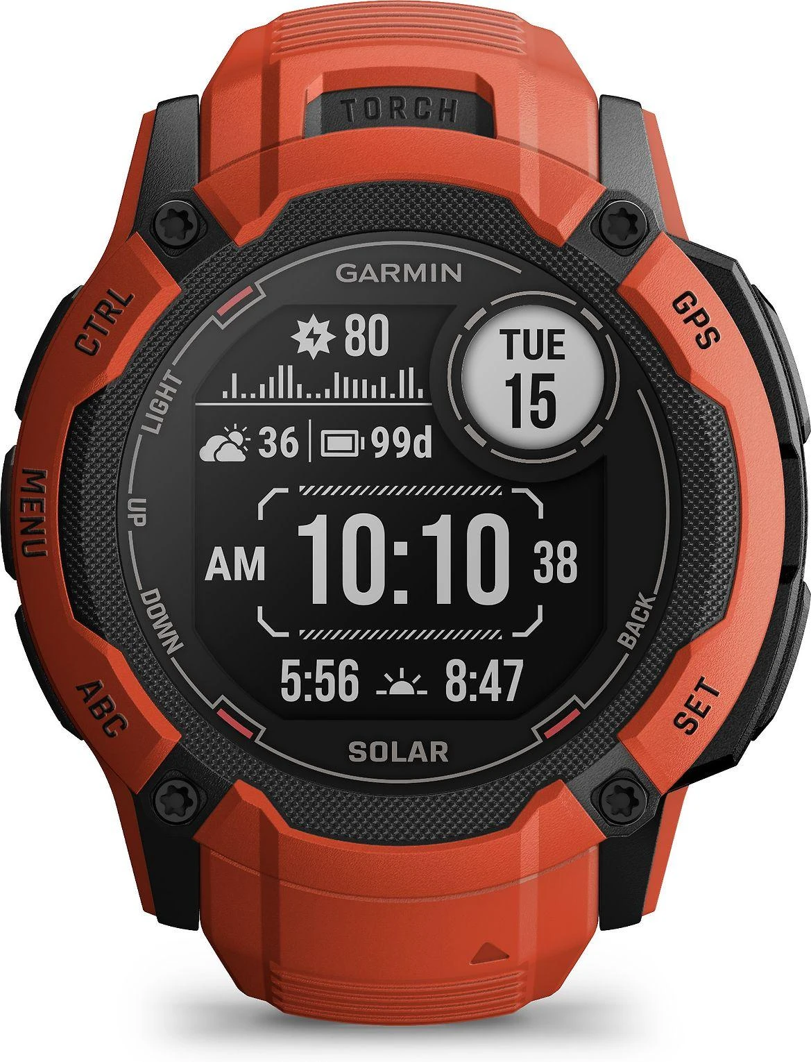 Išmanusis laikrodis Garmin Instinct 2X Solar, Juodos ir raudonos spalvų korpusas su raudonos spalvos dirželiu