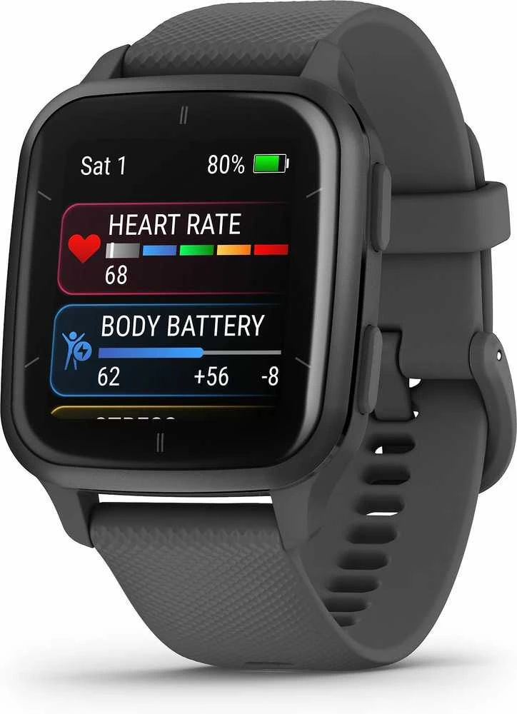 Išmanusis laikrodis Garmin Venu® Sq 2 Skalūnų spalvos aliuminio apvadas su šešėlio pilkos spalvos korpusu ir silikoniniu dirželiu