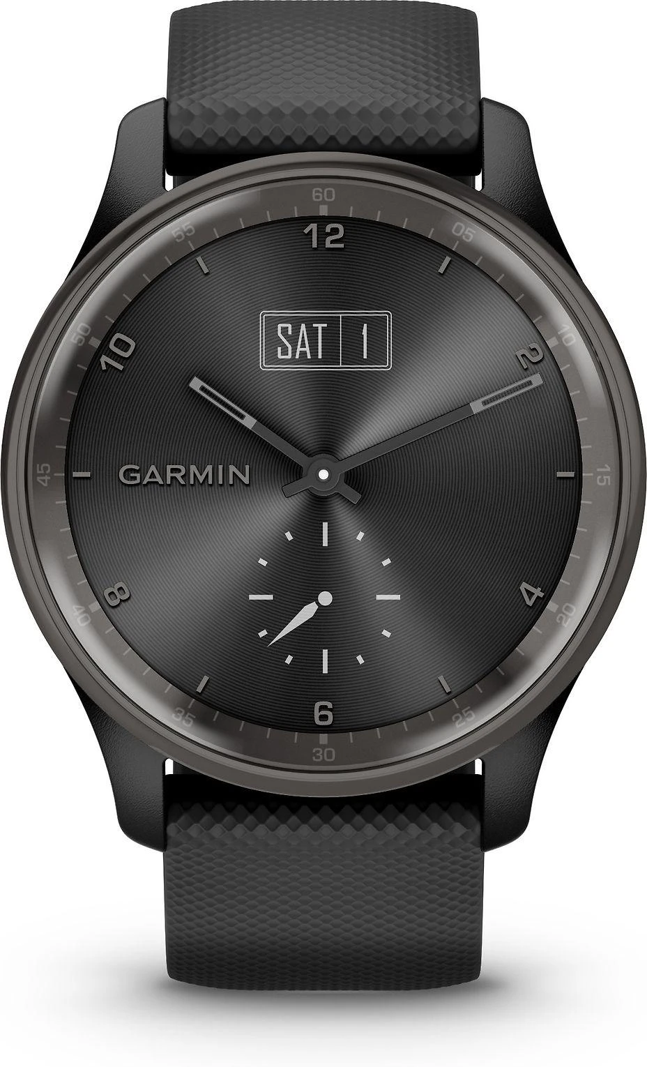Išmanusis laikrodis Garmin vívomove® Trend, Skalūno spalvos nerūdijančiojo plieno apvadas, su juodu korpusu ir silikoniniu dirželiu