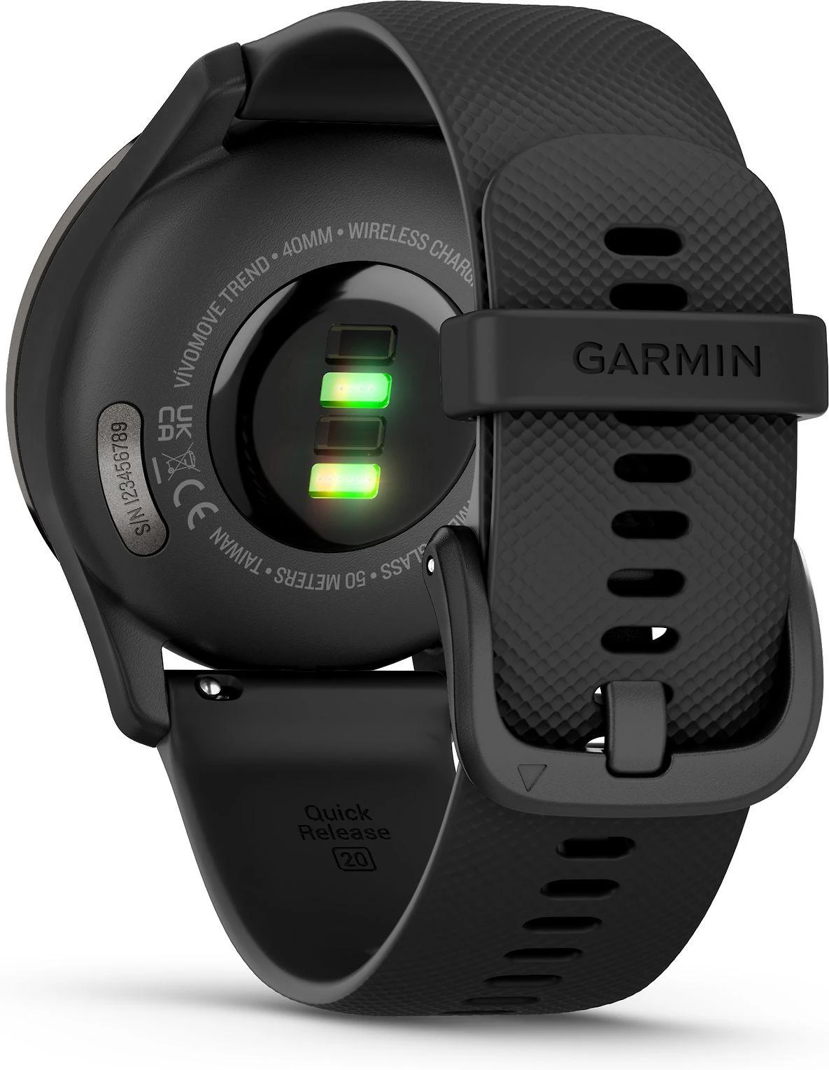 Išmanusis laikrodis Garmin vívomove® Trend, Skalūno spalvos nerūdijančiojo plieno apvadas, su juodu korpusu ir silikoniniu dirželiu
