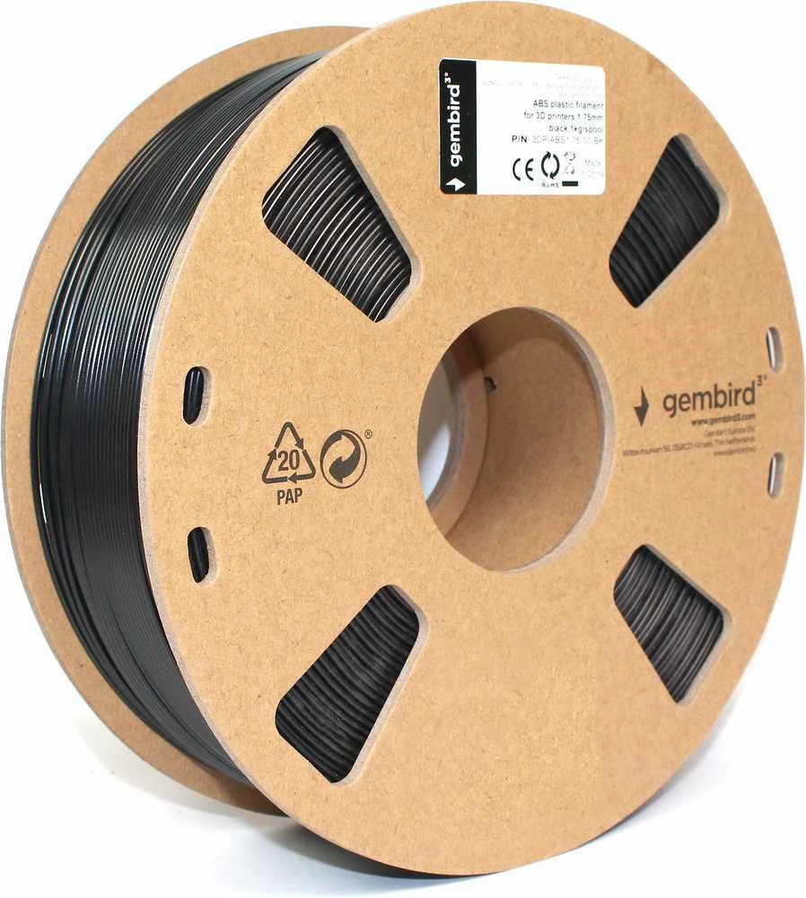 Gembird Flashforge ABS plastikas filamentas | 1.75 mm diameter, 1kg/spool | Juodas