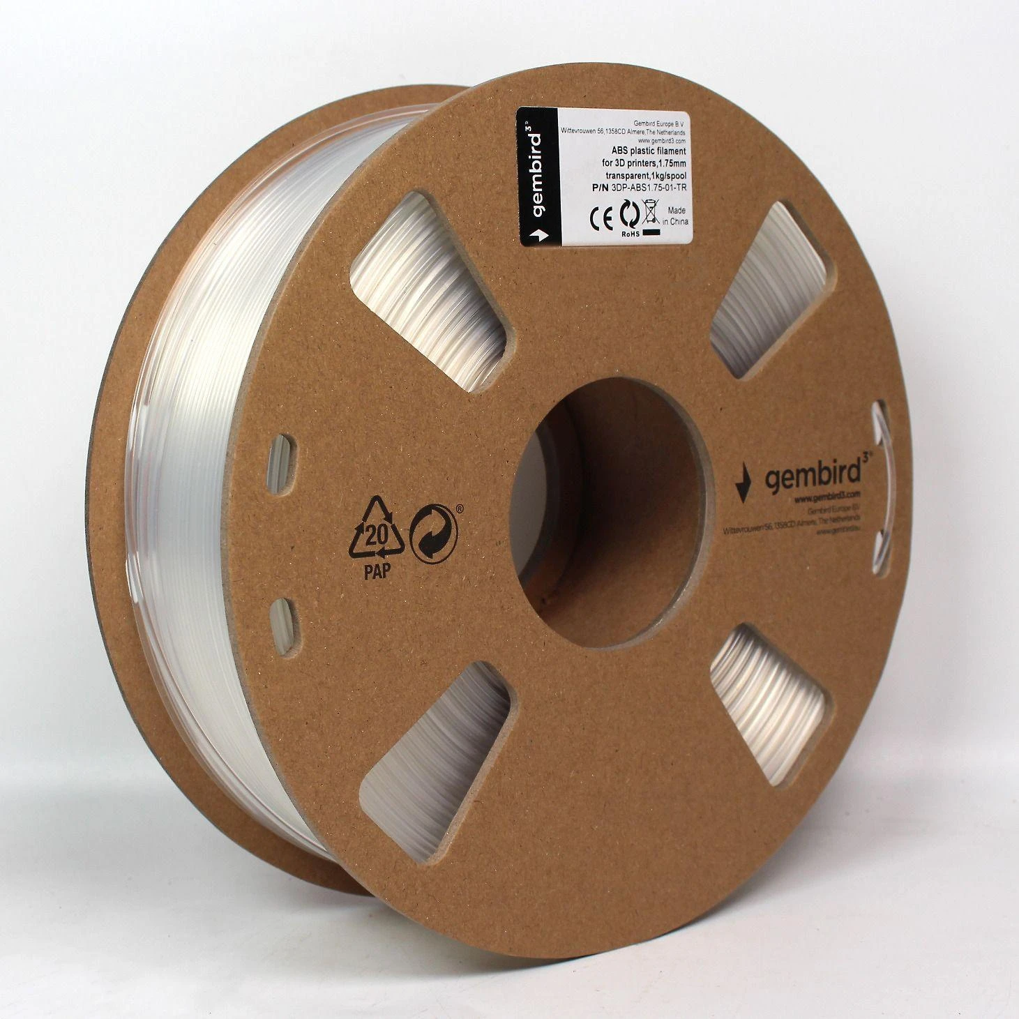 GEMBIRD 3DP-ABS1.75-01-TR siūlas Gembird ABS skaidrus 1,75mm 1kg