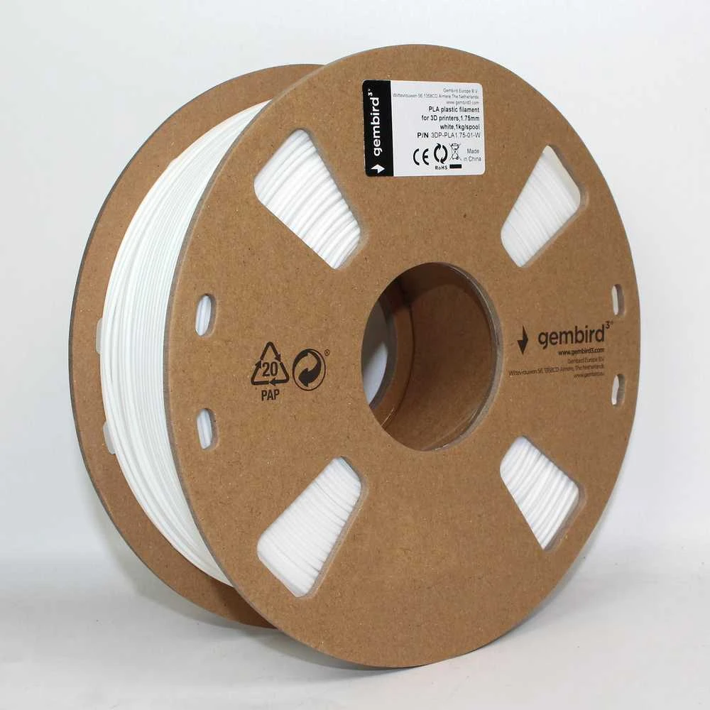 GEMBIRD 3DP-PLA1.75-01-W siūlas Gembird PLA Baltas 1,75mm 1kg