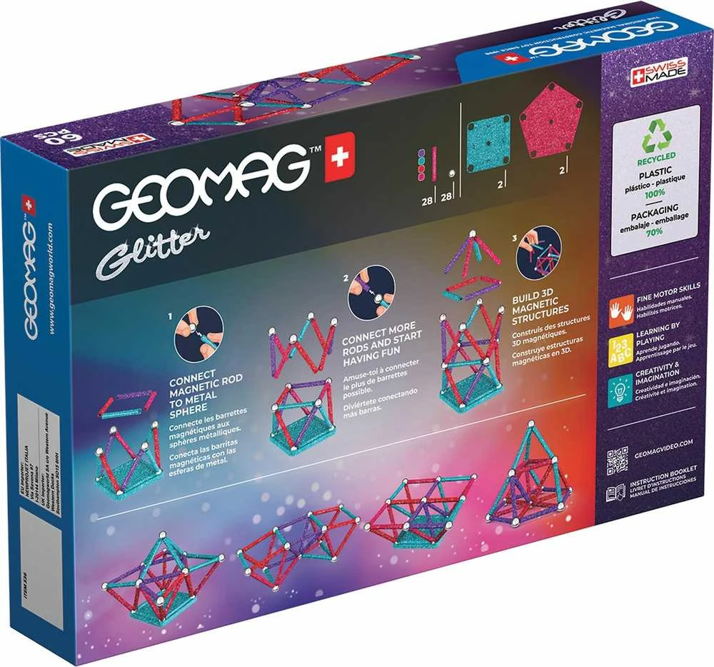 Geomag Glitter Recycled -magneettirakennussarja, 60 osaa