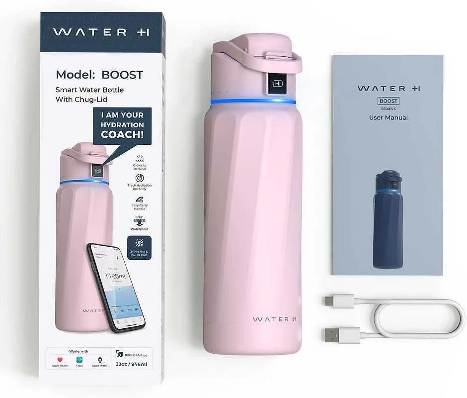 Gertuvė WaterH BOOST Chug Lid älyjuomapullo, 946 ml, vaaleanpunainen