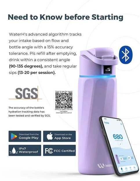 Gertuvė WaterH BOOST Chug Lid älyjuomapullo, 710 ml, violetti