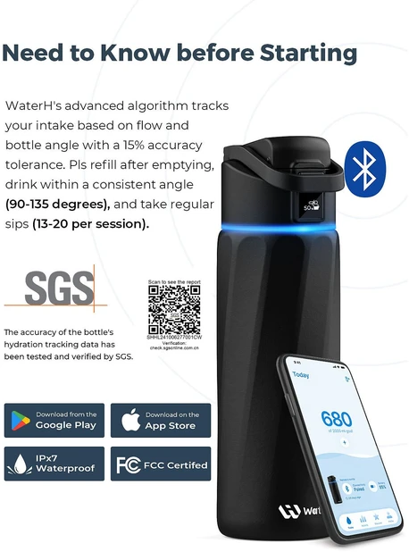 Gertuvė WaterH BOOST Chug Lid älyjuomapullo, 710 ml, musta