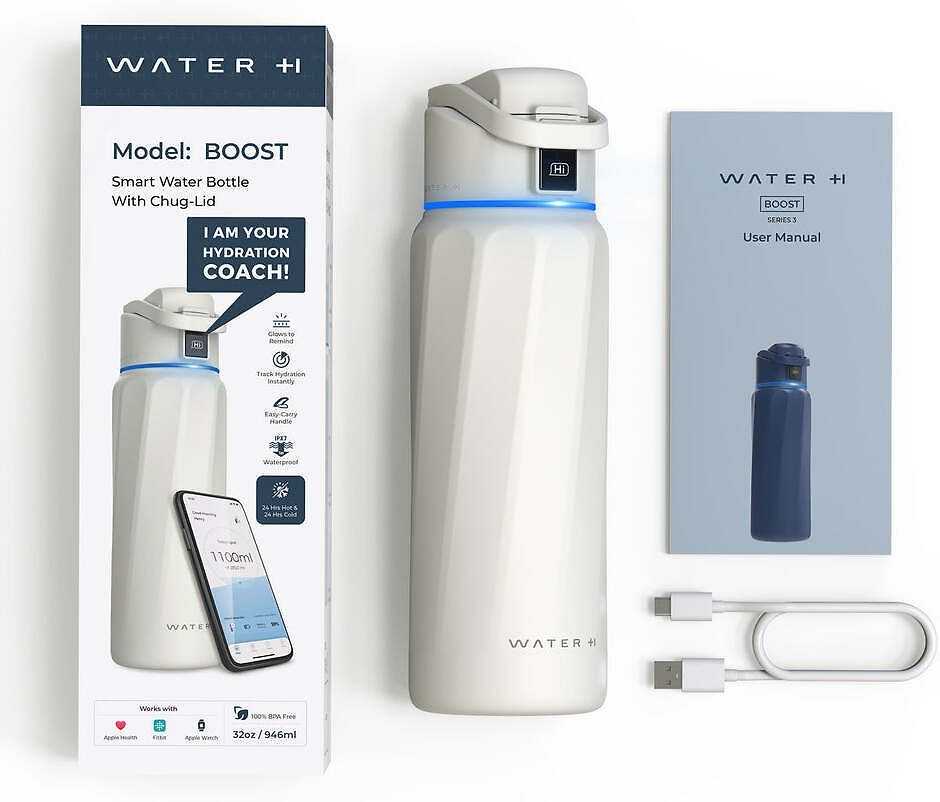 Gertuvė WaterH BOOST Chug Lid älyjuomapullo, 946 ml, valkoinen