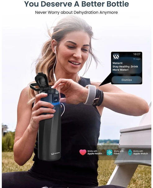 Gertuvė WaterH BOOST Chug Lid älyjuomapullo, 710 ml, musta