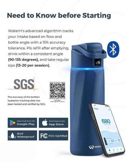 Gertuvė WaterH BOOST vandens buteliukas su dangteliu, 710 ml, magnetito mėlynumo