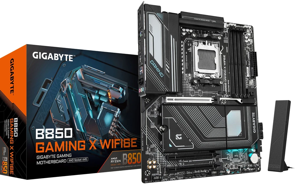 Pagrindinė plokštė Gigabyte B850 GAMING X WIFI6E | Procesorių šeima AMD | Procesoriaus lizdas AM5 | DDR5 | Palaikomos standžiojo disko sąsajos SATA, M.2 | SATA jungčių skaičius 4