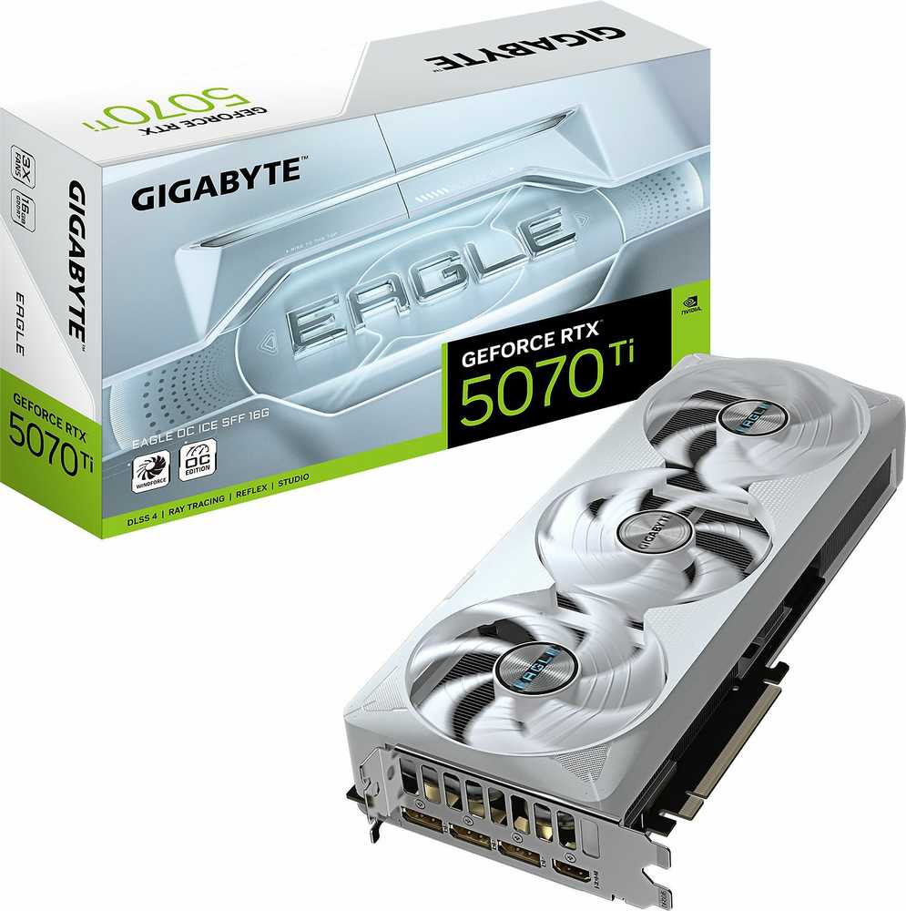 GIGABYTE GeForce RTX 5070 Ti EAGLE OC ICE SFF 16G Vaizdo plokštė - 16GB GDDR7, 256bit, PCI-E 5.0, 2542 MHz Core Clock, 3 x DP 2.1a, 1 x HDMI 2.1b, NVIDIA DLSS 4, GV-N507TEAGLEOC ICE-16GD