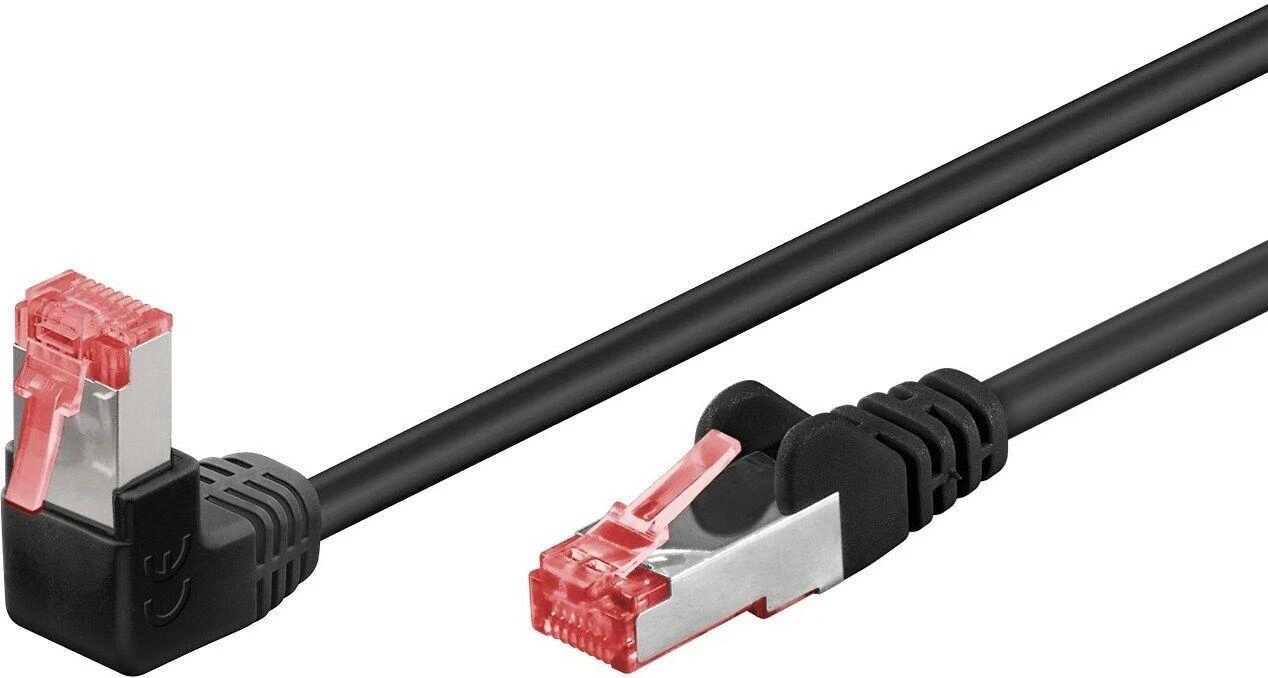 Goobay CAT 6 pataisinis kabelis 1x 90° kampu, S/FTP (PiMF), juodas, 1m