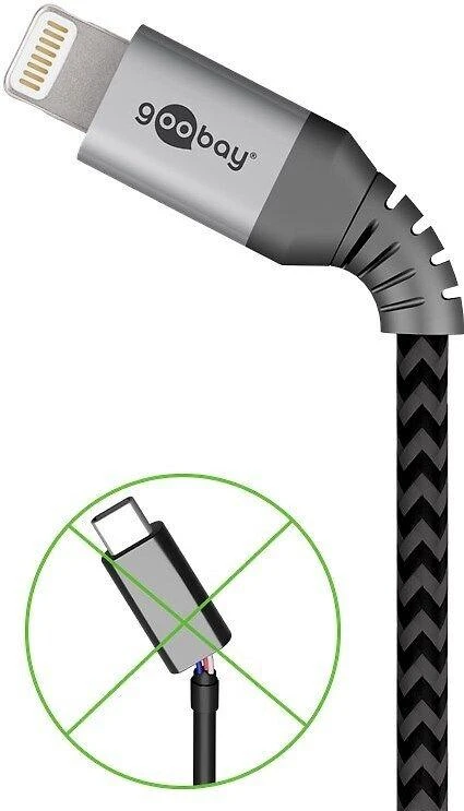 Goobay Textile Lightning - USB laidas, 0,5 m, erdvinis pilkas