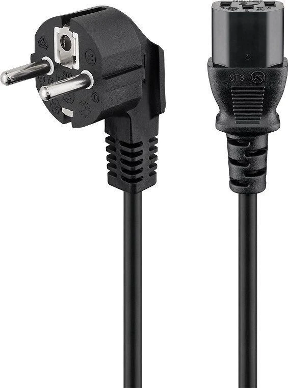 Goobay tipas F, CEE 7/7 - C13 maitinimo laidas su kampiniu kištuku, 3 m, juodas