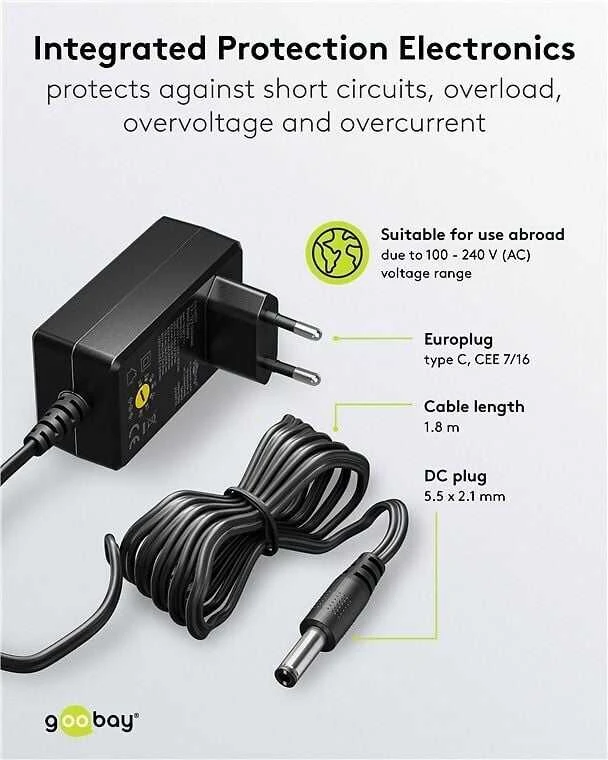 Goobay universalus maitinimo šaltinis 3 V - 12 V, maks. 7,2 W
