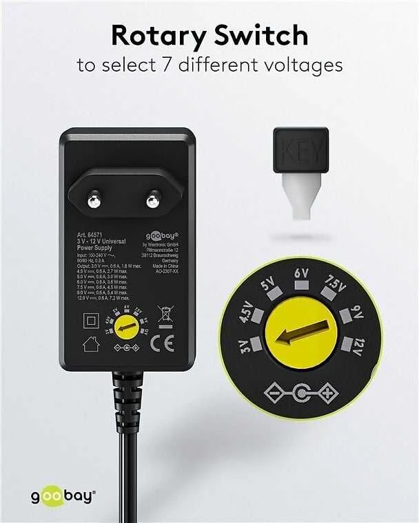 Goobay universalus maitinimo šaltinis 3 V - 12 V, maks. 7,2 W