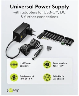 „Goobay“ universalus maitinimo šaltinis 3 V - 12 V, maks. 18 W