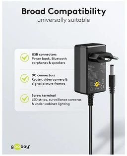 „Goobay“ universalus maitinimo šaltinis 5–15 V, maks. 36 W, 2,4 A | 74436