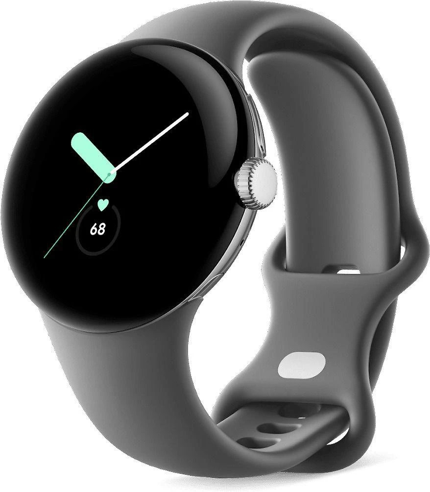 Išmanusis laikrodis Google Pixel Watch WiFi (41mm, 32 GB), Sidabrinės spalvos apvadas su pilkos spalvos silikoniniu dirželiu