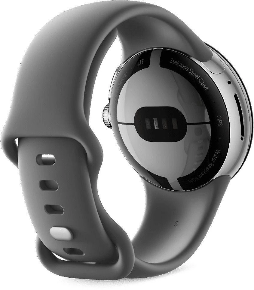 Išmanusis laikrodis Google Pixel Watch WiFi (41mm, 32 GB), Sidabrinės spalvos apvadas su pilkos spalvos silikoniniu dirželiu