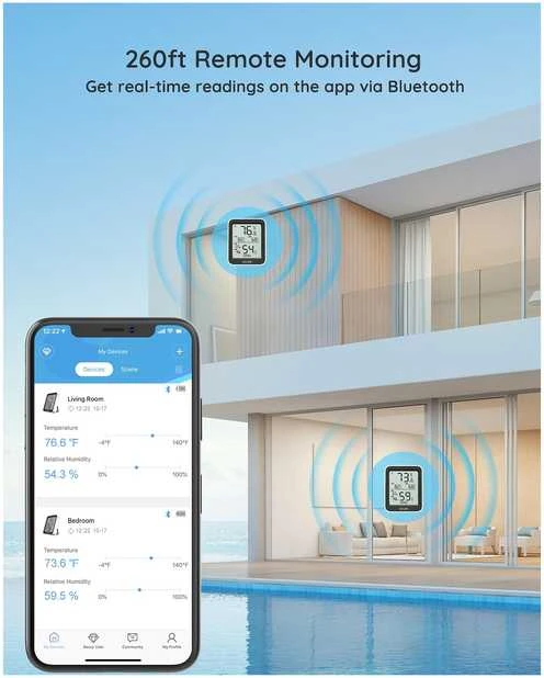 Govee H5075 Bluetooth termometras hidrometras su ekranu