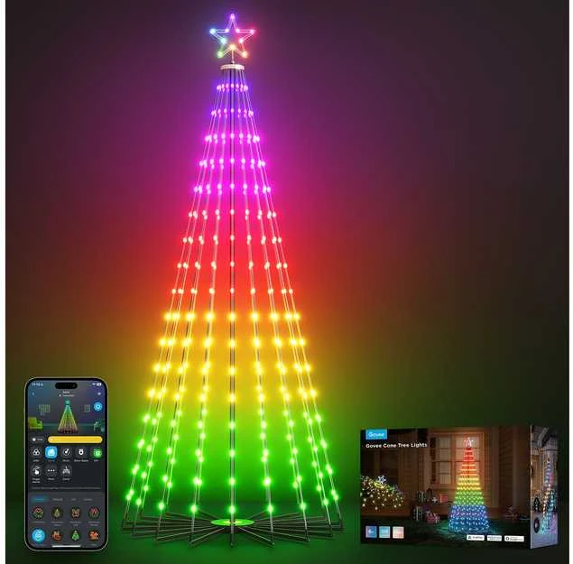 Govee H6840 kūgio formos medžių šviestuvai | LED apšvietimas | RGBIC, 1,82 m, 2,4 GHz „Wi-Fi“ + „Bluetooth“