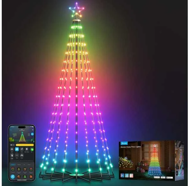 Govee H6840 kūgio formos medžių šviestuvai | LED apšvietimas | RGBIC, 1,82 m, 2,4 GHz „Wi-Fi“ + „Bluetooth“