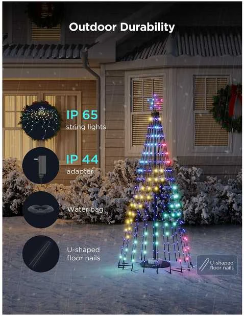 Govee H6840 kūgio formos medžių šviestuvai | LED apšvietimas | RGBIC, 1,82 m, 2,4 GHz „Wi-Fi“ + „Bluetooth“