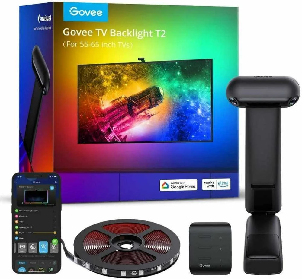 Govee H605C Envisual TV foninis apšvietimas T2 | LED juostelė | televizoriui 55-65 colių, RGBIC, Wi-Fi+Bluetooth