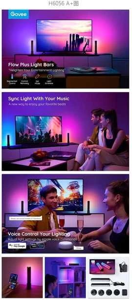 Govee H6056 Flow Plus | Lempa LED | RGBICWW, „Wi-Fi“, „Alexa“, „Google“.