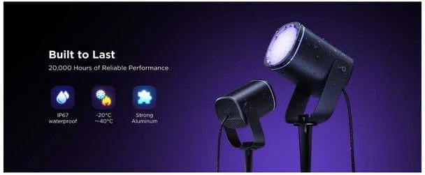 Outdoor Govee H7093 RGBICWW lauko prožektoriai | LED apšvietimas | Lauko, 750 lm, 2,4 GHz „Wi-Fi“ + „Bluetooth“