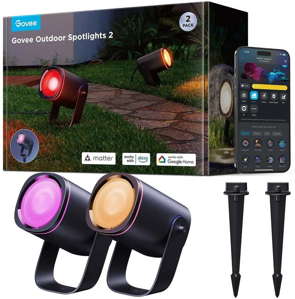 Outdoor Govee H7093 RGBICWW lauko prožektoriai | LED apšvietimas | Lauko, 750 lm, 2,4 GHz „Wi-Fi“ + „Bluetooth“