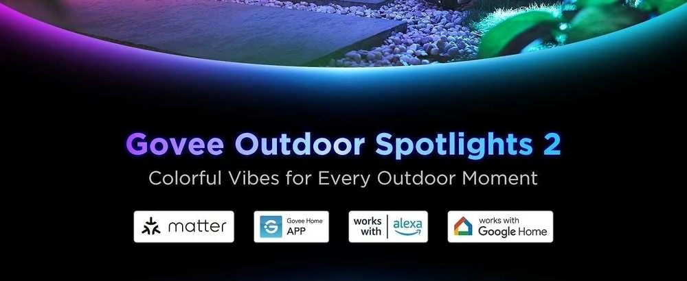 Outdoor Govee H7093 RGBICWW lauko prožektoriai | LED apšvietimas | Lauko, 750 lm, 2,4 GHz „Wi-Fi“ + „Bluetooth“