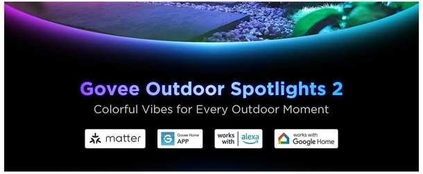 Outdoor Govee H7093 RGBICWW lauko prožektoriai | LED apšvietimas | Lauko, 750 lm, 2,4 GHz „Wi-Fi“ + „Bluetooth“