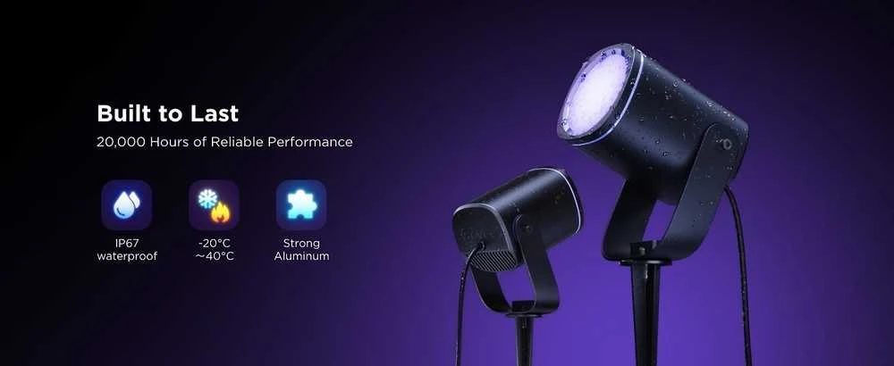 Outdoor Govee H7093 RGBICWW lauko prožektoriai | LED apšvietimas | Lauko, 750 lm, 2,4 GHz „Wi-Fi“ + „Bluetooth“