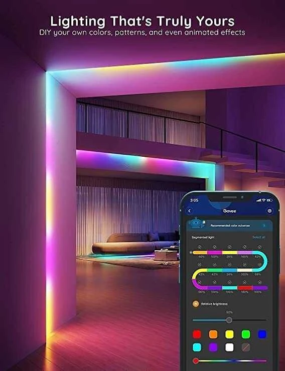 Govee H618C Basic LED juostinis šviestuvas 10m | Taśma LED | Wi-Fi, Bluetooth, RGBIC