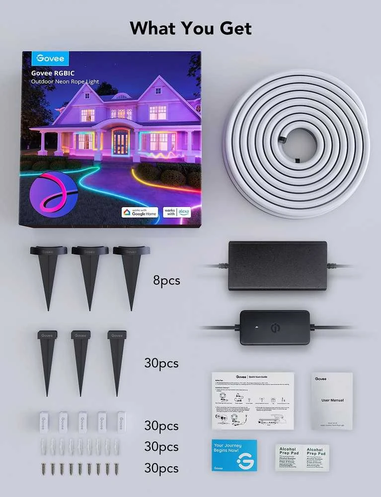Govee H61A8 lauko neoninės LED juostelės, 10 m, su „Wi-Fi“, „Bluetooth“ ir RGBIC