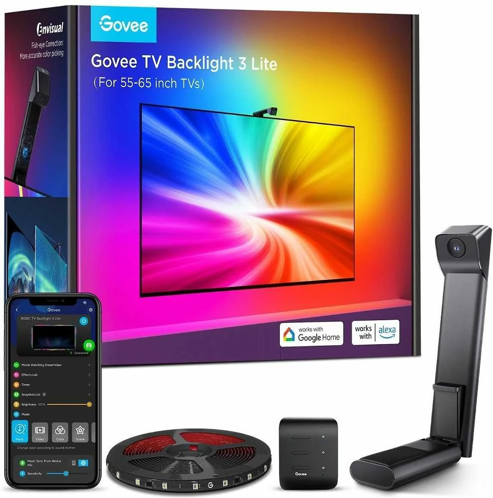 Govee TV apšvietimas 3 lite | LED juostelė | skirtas 55-65 colių televizoriui, Wi-Fi, Bluetooth, RGBIC