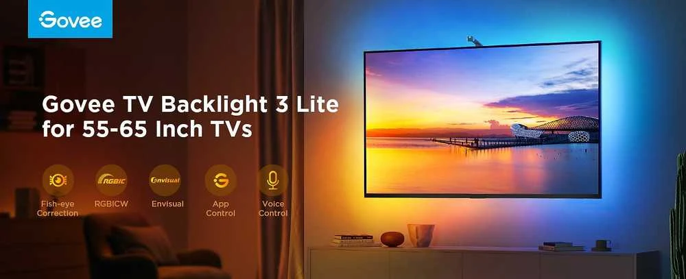 Govee TV apšvietimas 3 lite | LED juostelė | skirtas 55-65 colių televizoriui, Wi-Fi, Bluetooth, RGBIC