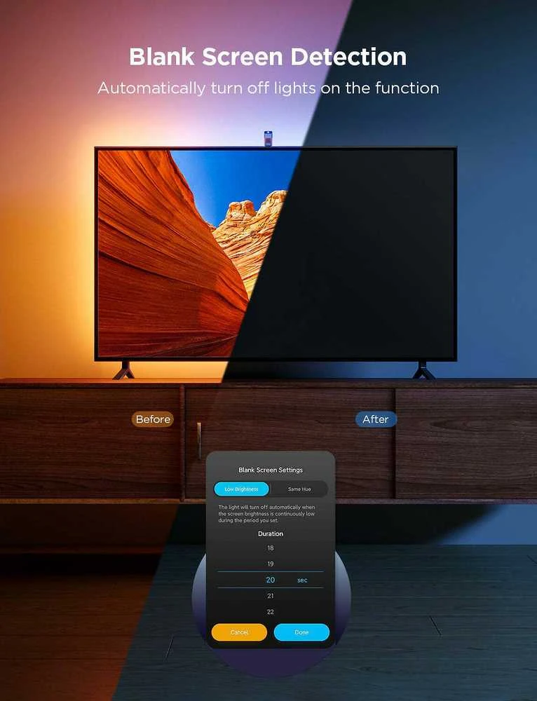 Govee TV apšvietimas 3 lite | LED juostelė | skirtas 55-65 colių televizoriui, Wi-Fi, Bluetooth, RGBIC