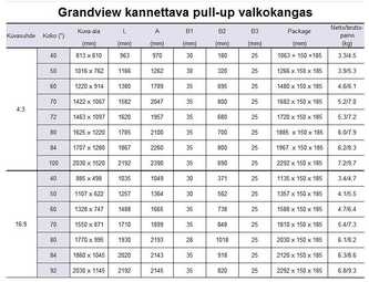 Grandview 80 16:9 -kannettava pull-up valkokangas