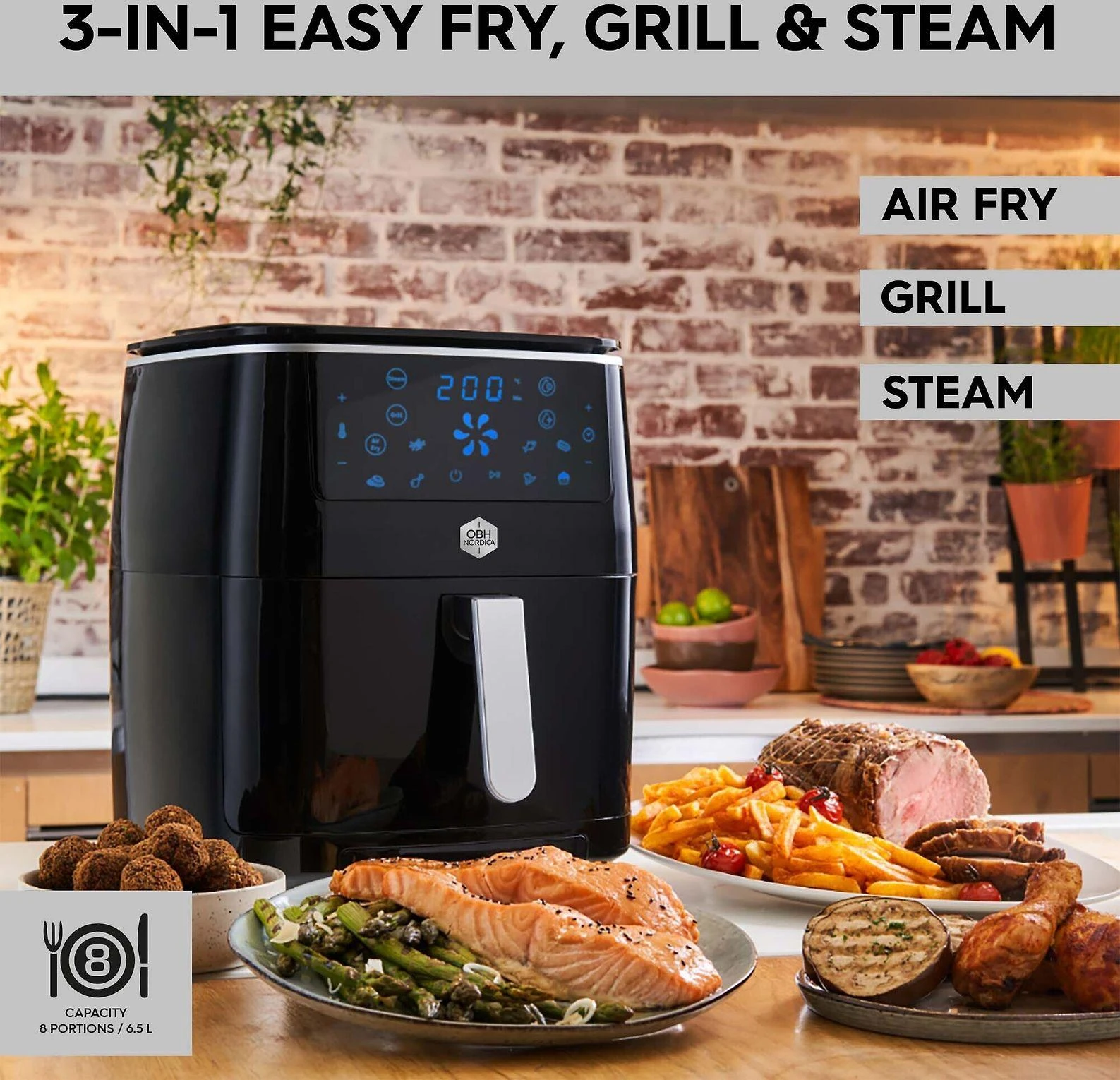 Gruzdintuvė SEB OBH Nordica FW2018S0, Hot air fryer, 6.5 L, 8 person(s), 60 min, Single, Juodas
