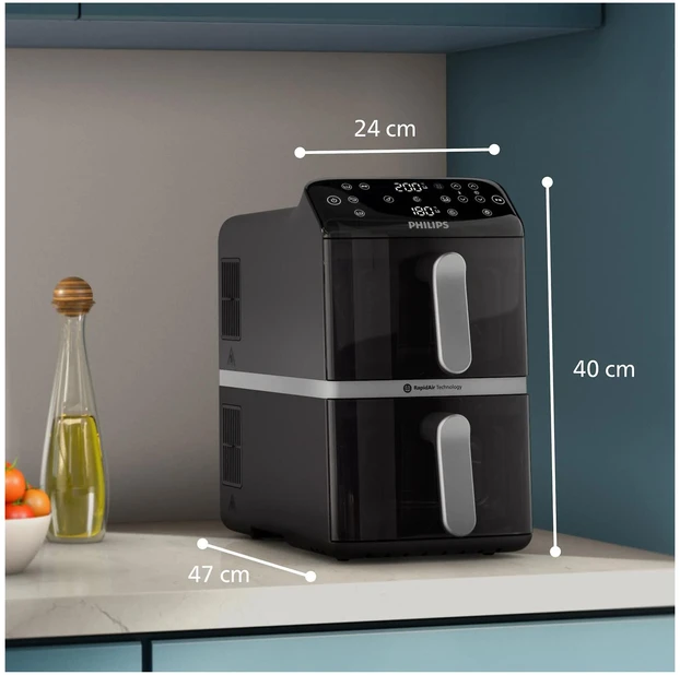 Gruzdintuvė Philips Ovi Stacked Dual Basket 4000 NA461/00 juodai-sidabrinis